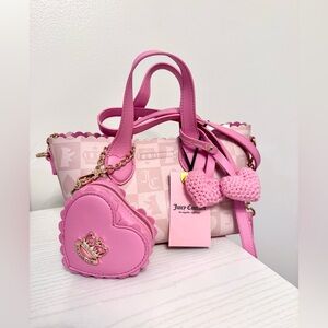 Juicy Couture Pink Heart Charm Tote with Crossbody Pouch